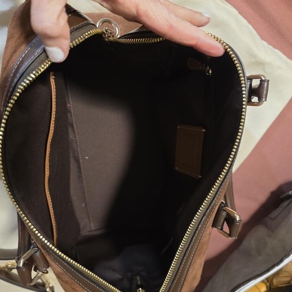 Coach Large Brown Suede Rowan Satchel - Picture 4 of 6